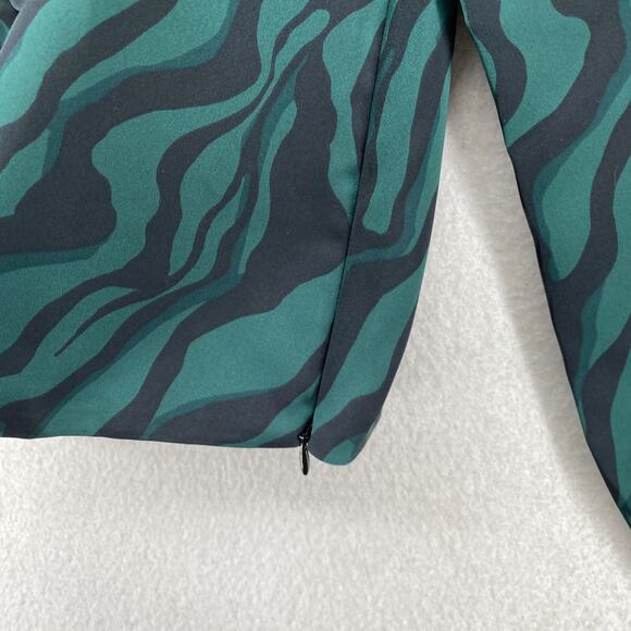 J.CREW Blouse 4 Deep V-Neck Zebra Striped Satin Button Front Long Sleeve Green - Picture 7 of 13